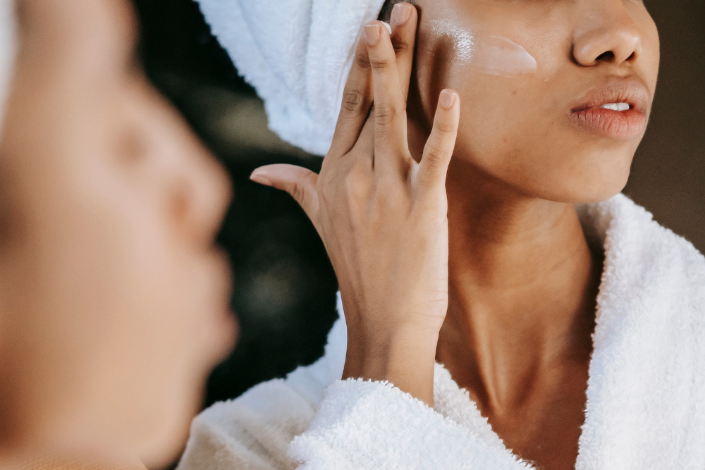 Young girl testing her skin type